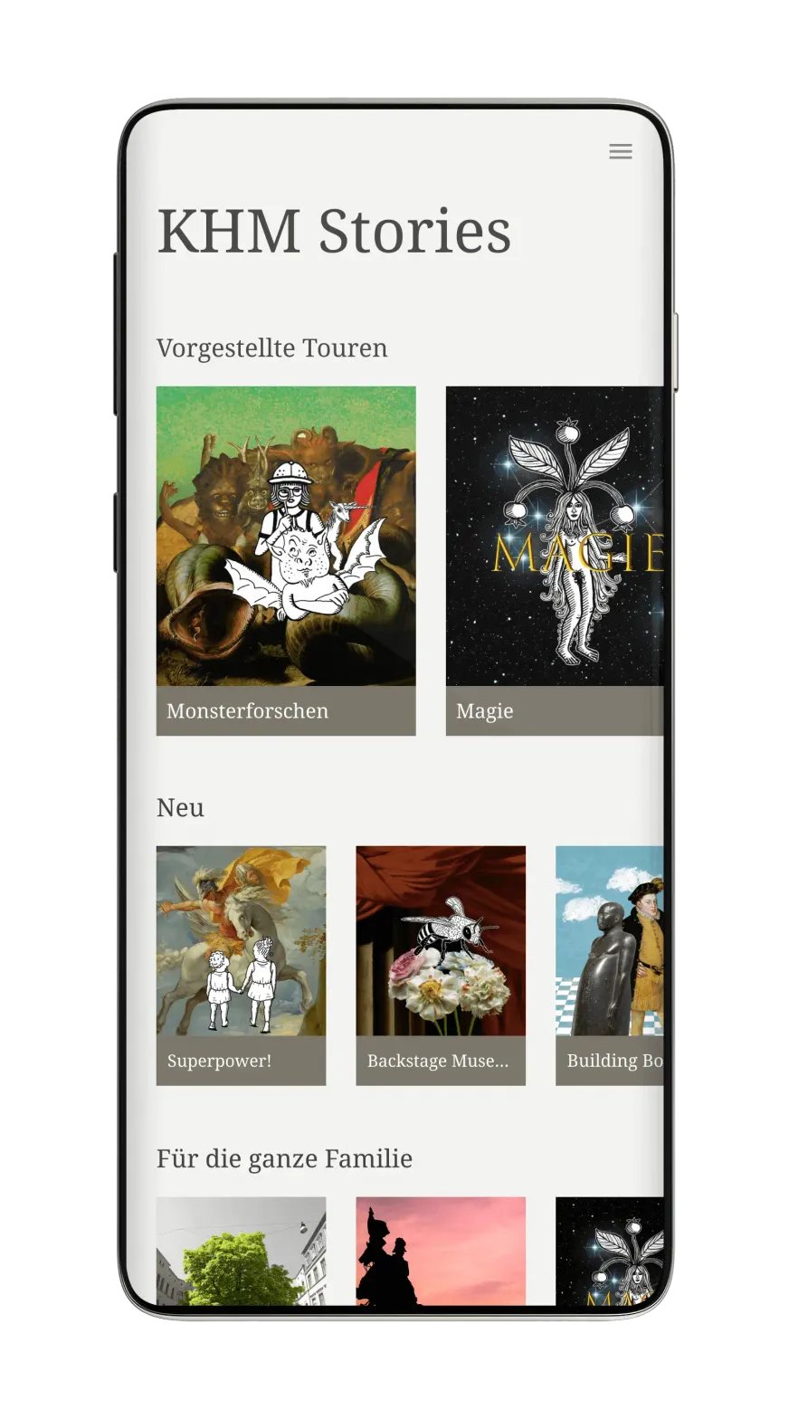 Handy mit der KHM Stories App mit ansprechendem UI/UX Design